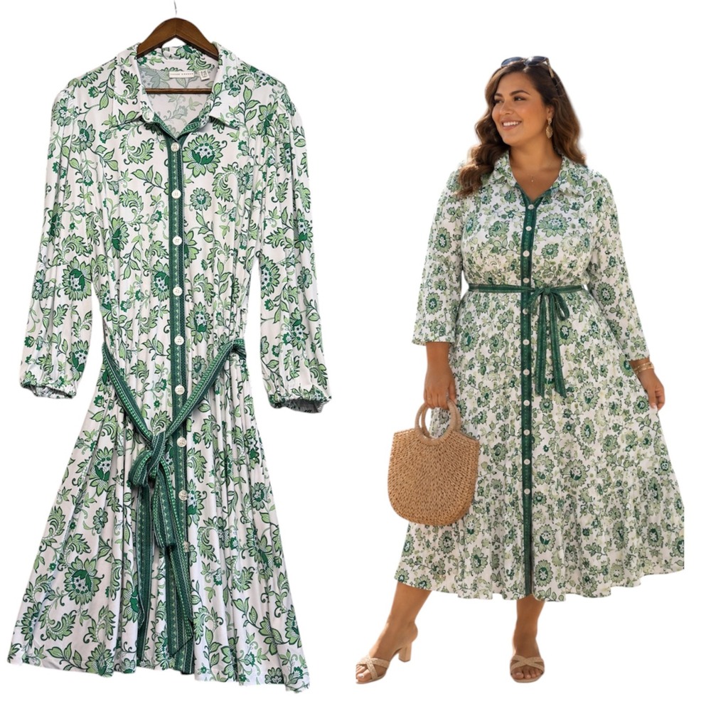 Susan Graver Midi Dress Women 2XP Floral Belted Liquid Knit Feminine Cottagecore